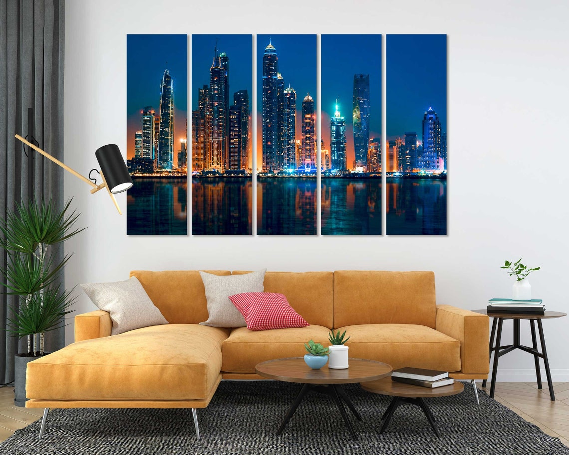 Dubai Marina Skyscrapers Night Lights Water Reflections City Poster - Image 5
