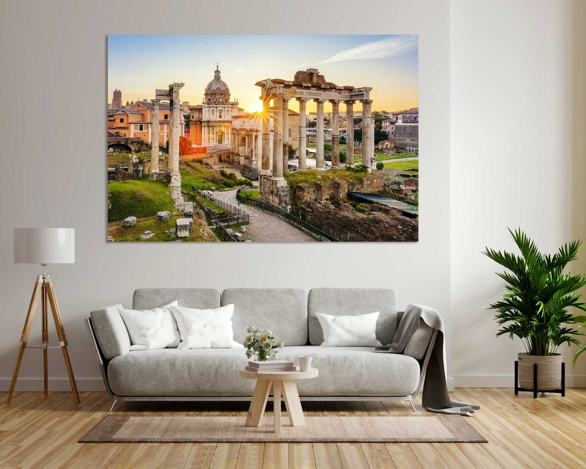 Rome Roman Forum Ancient Ruins Columns Sunset Italy Travel Poster