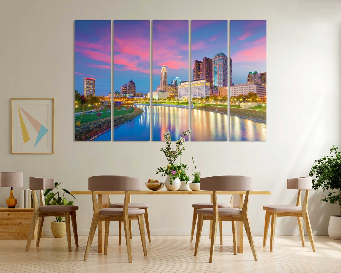 Cleveland Ohio Downtown Skyline Sunset River Reflections Travel Poster - Image 5