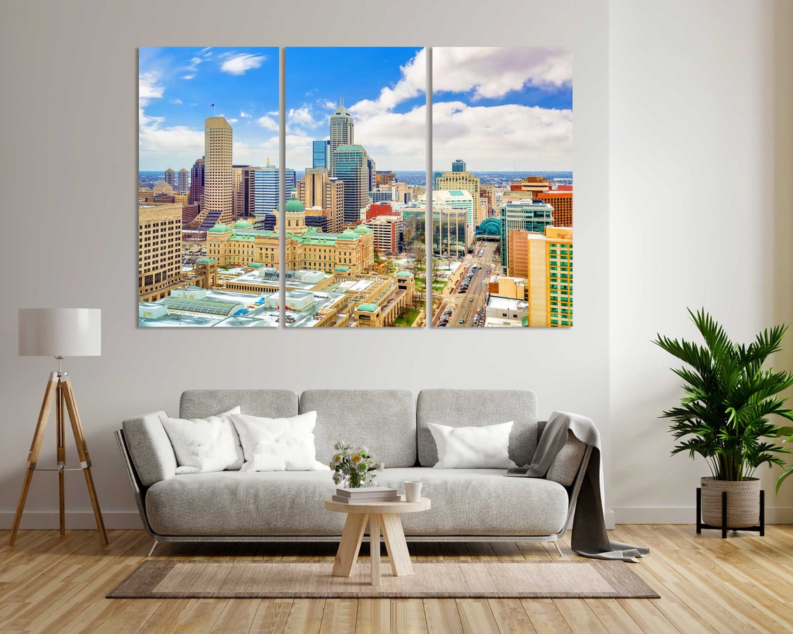 Indianapolis Indiana Downtown Skyline Sunny Day 3 Panel Wall Art