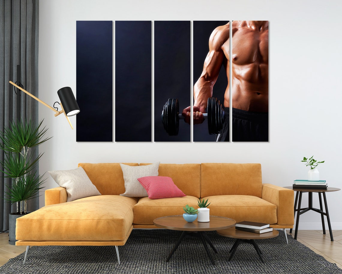 Muscular Man Dumbbell Curl Dark Background Fitness Gym Wall Art Poster - Image 4