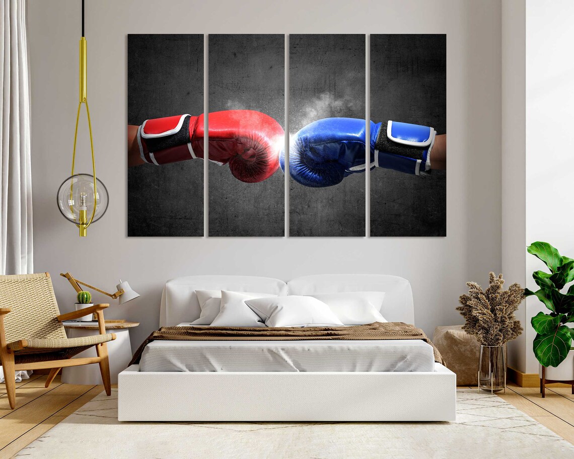 Red Blue Boxing Gloves Fist Bump Clash Motivational Sports Poster - Image 5