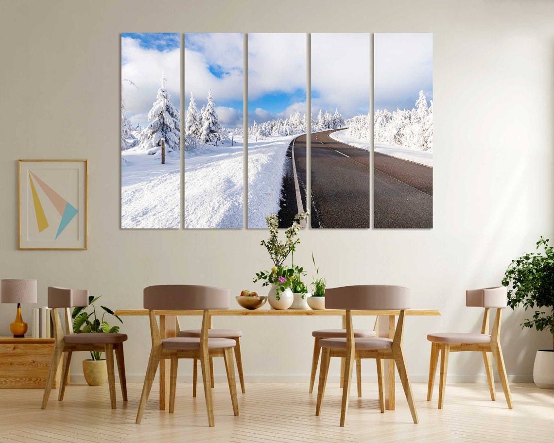Snowy Winter Road Through Forest Sunny Day Blue Sky Travel Poster - Image 6