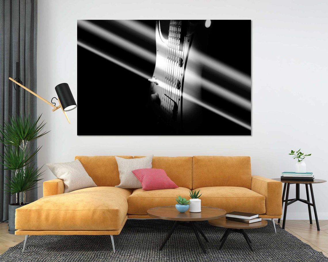Black White Electric Guitar Sunbeam Rays Music Lover Wall Decor Poster - Image 5