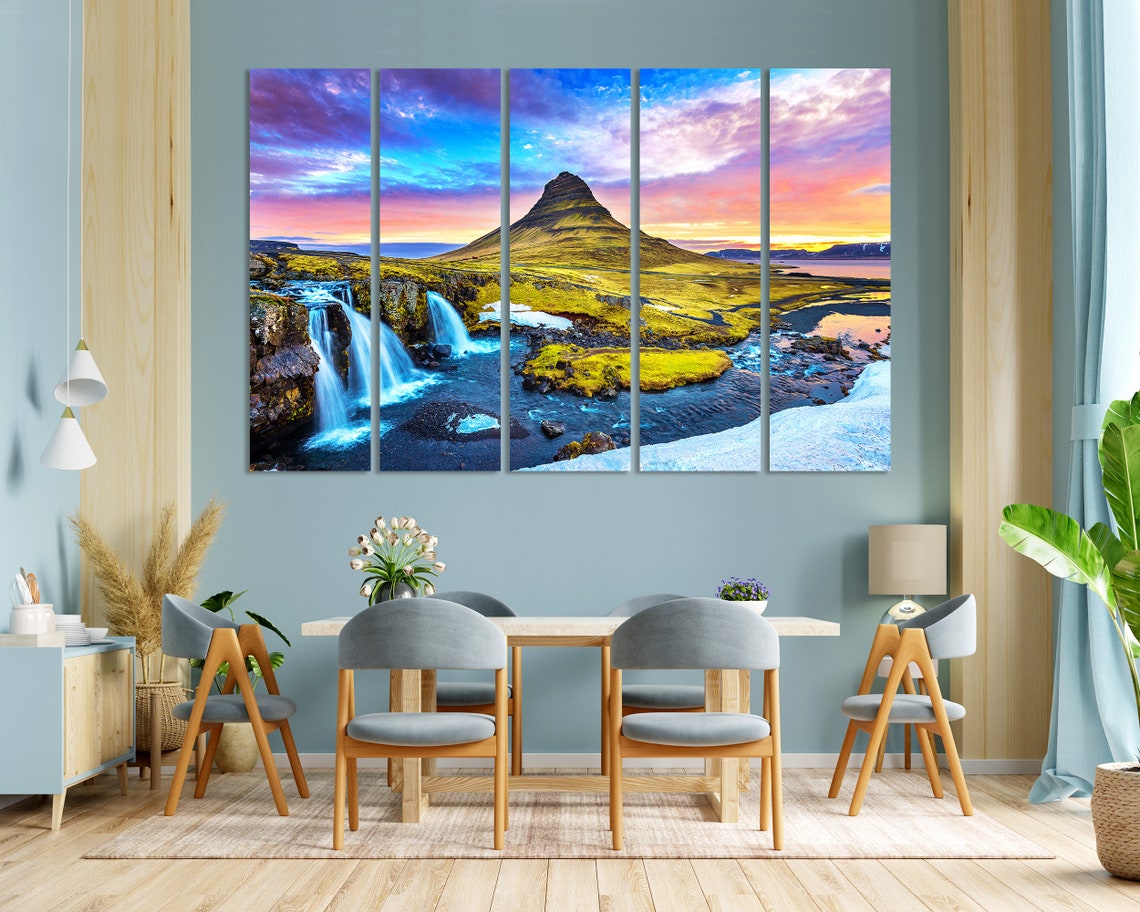 Iceland Kirkjufell Mountain Sunrise with Waterfall Colorful Sky Poster - Image 3