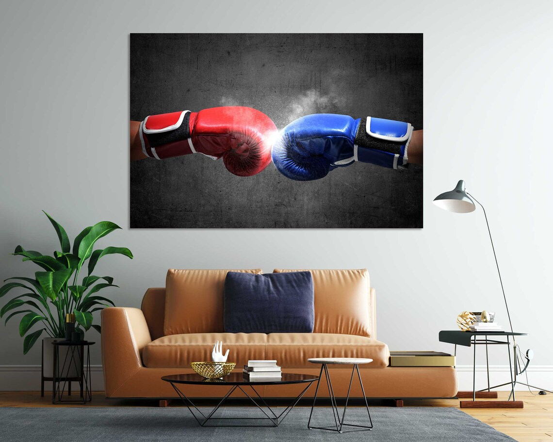 Red Blue Boxing Gloves Fist Bump Clash Motivational Sports Poster