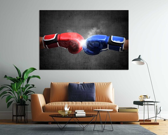 Red Blue Boxing Gloves Fist Bump Clash Motivational Sports Poster