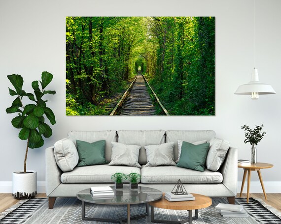 Railway In The Spring Forest Wall Art Tunnel Of Love Painting Art On Green Trees Painting Forest Art For Wall Forest Art