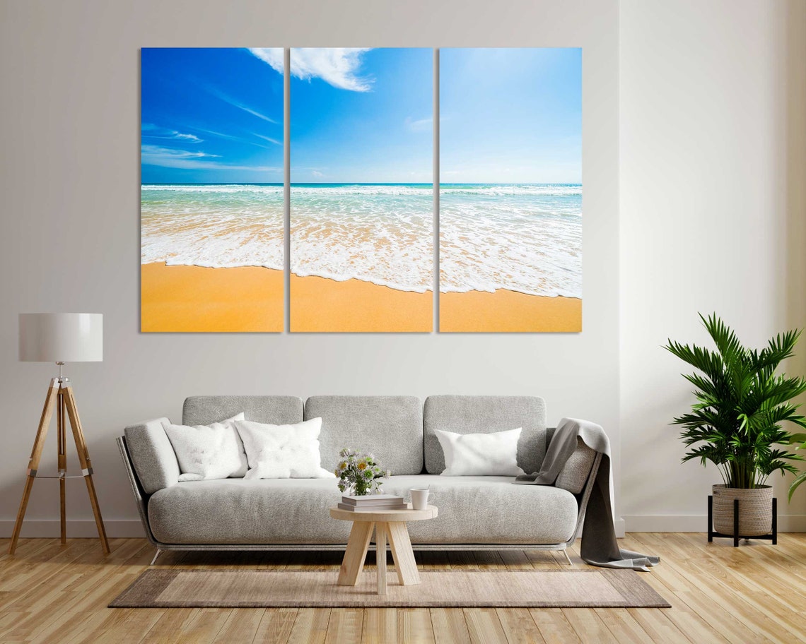 Sunny Beach Golden Sand White Ocean Waves Blue Sky Travel Poster - Image 8
