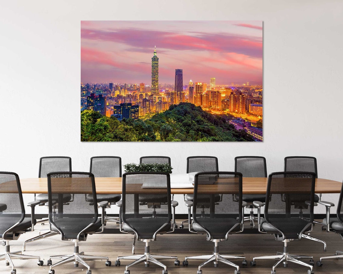 Taipei Taiwan 101 Skyline Sunset Pink Sky City Lights Travel Poster - Image 4