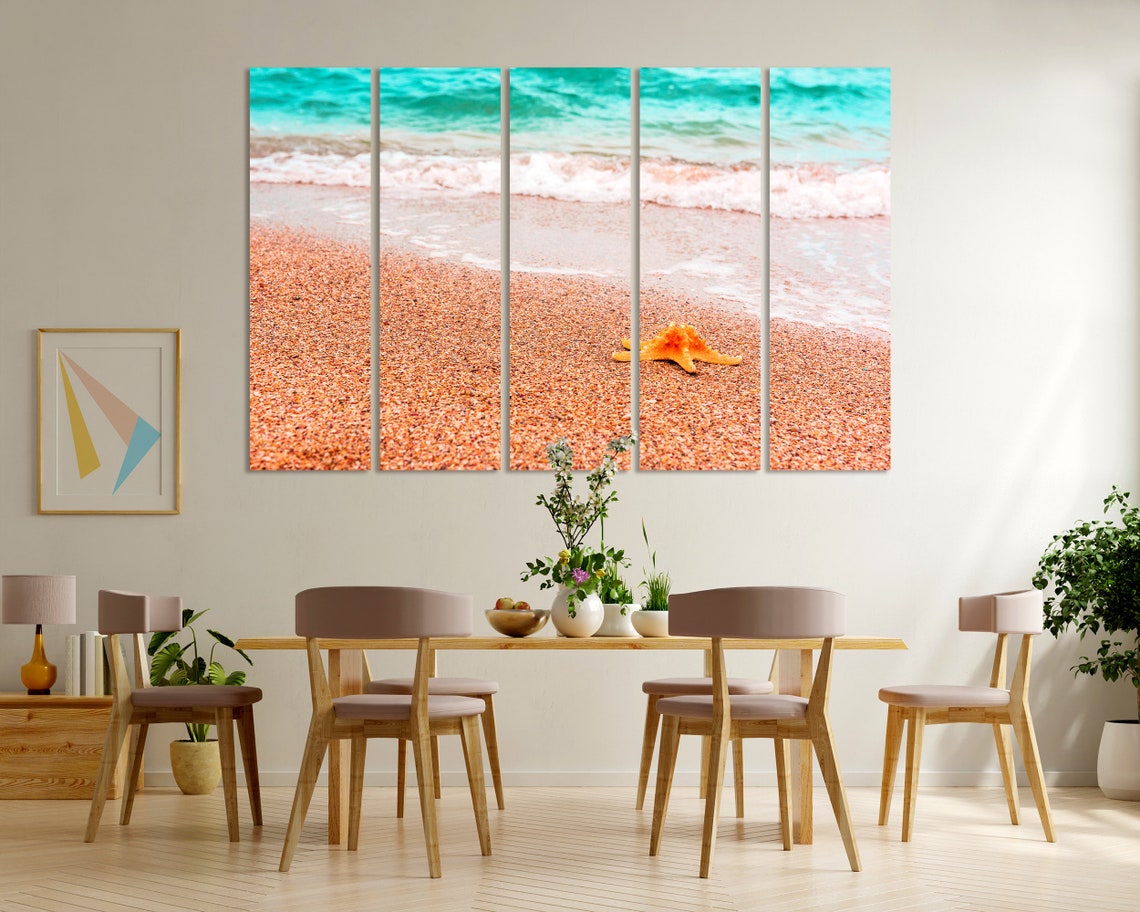 Orange Starfish On Sandy Beach Turquoise Sea Waves Summer Poster - Image 6
