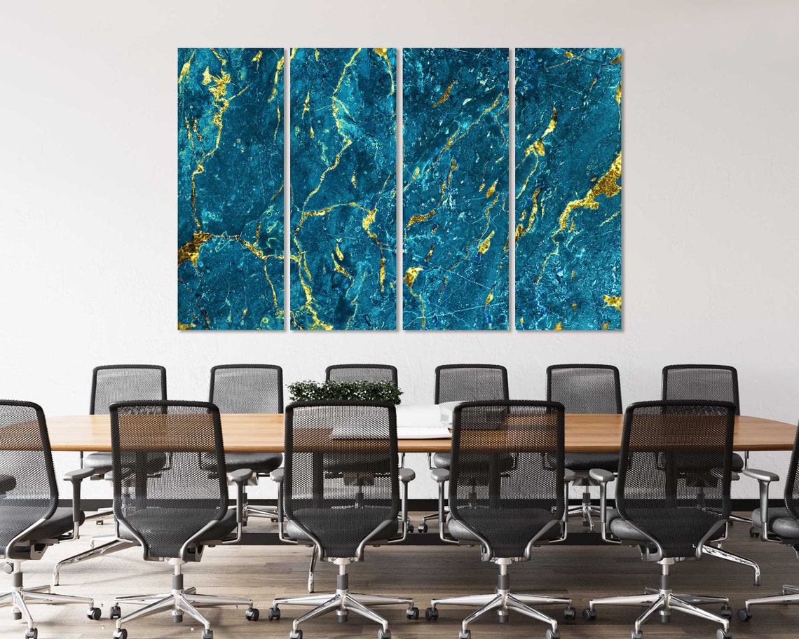 Blue Gold Marble Abstract Elegant Modern Living Room Wall Decor Poster - Image 4