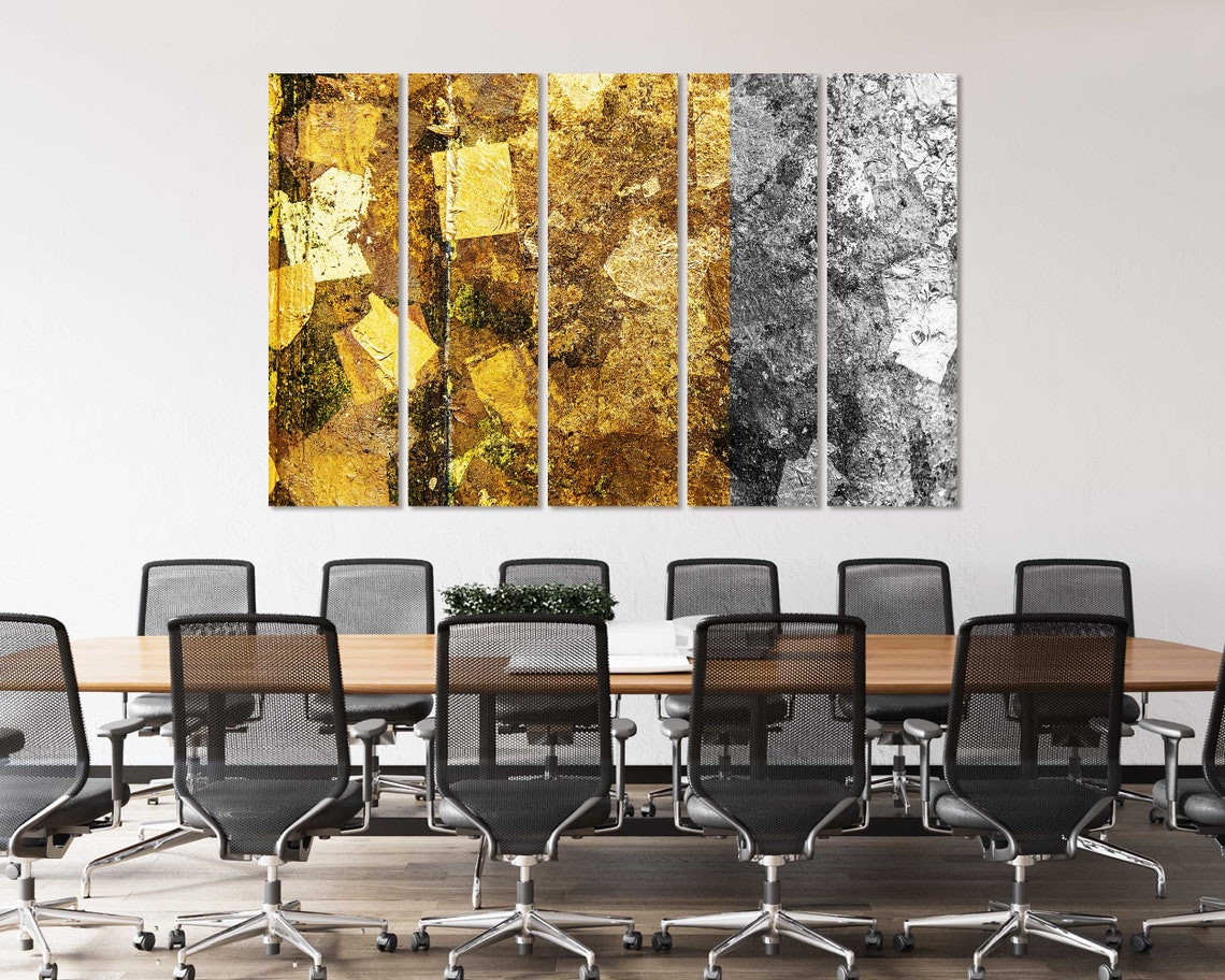 Gold Leaf And Black White Marbled Texture Abstract Art Two Tone Print - Image 4
