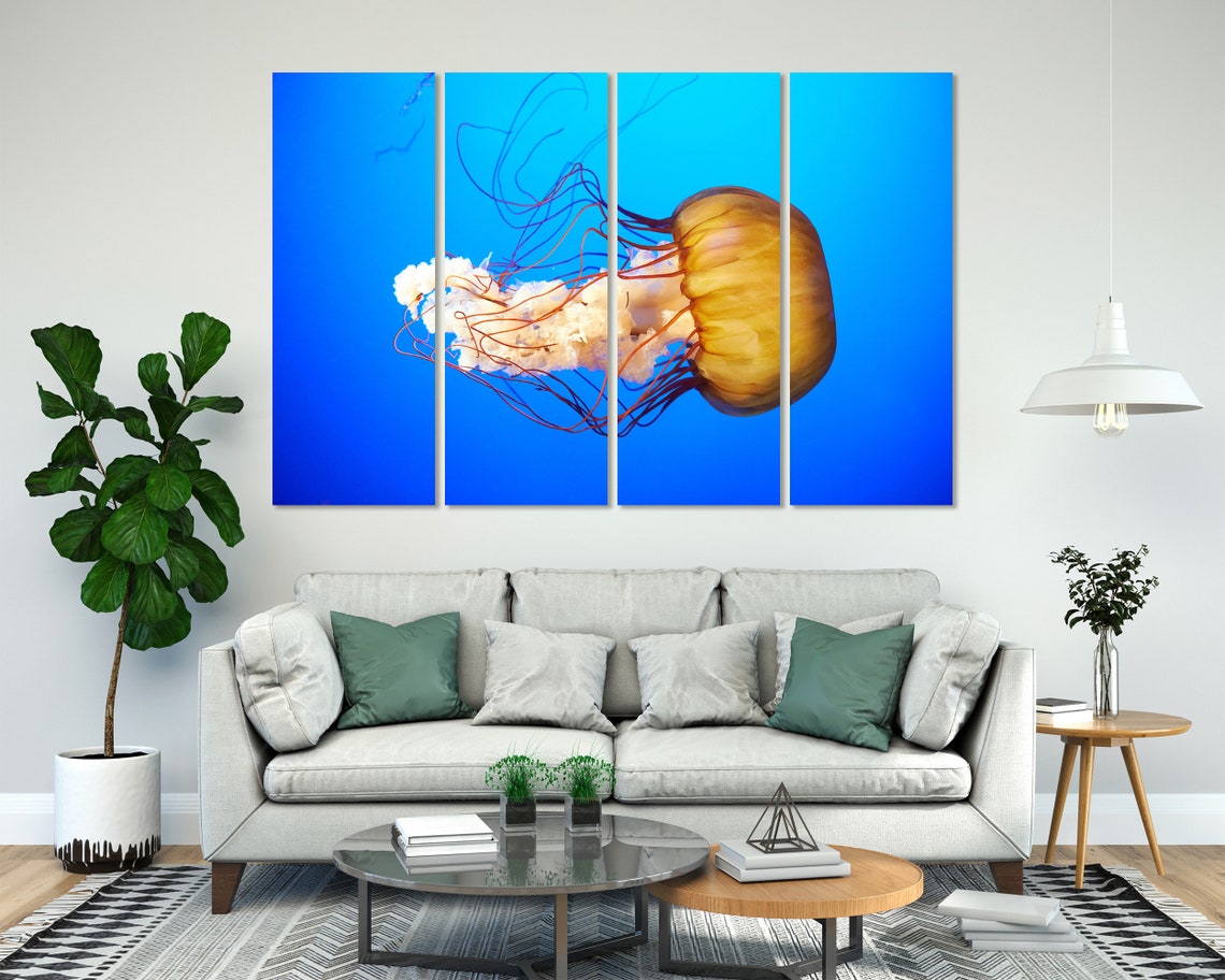 Golden Orange Jellyfish Deep Blue Ocean Underwater Life Poster - Image 8