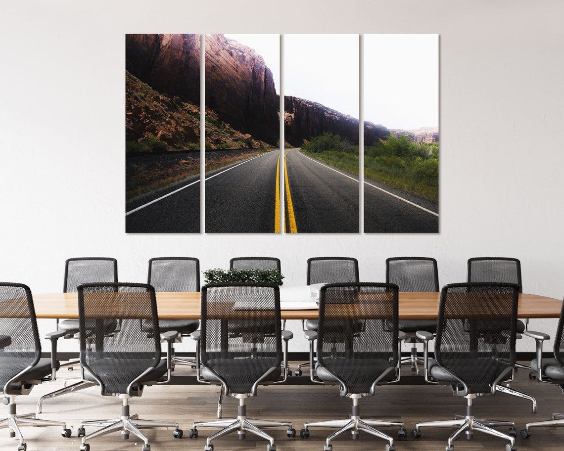 Empty Desert Highway Through Red Rock Canyon Cliffs Travel Poster - Image 4