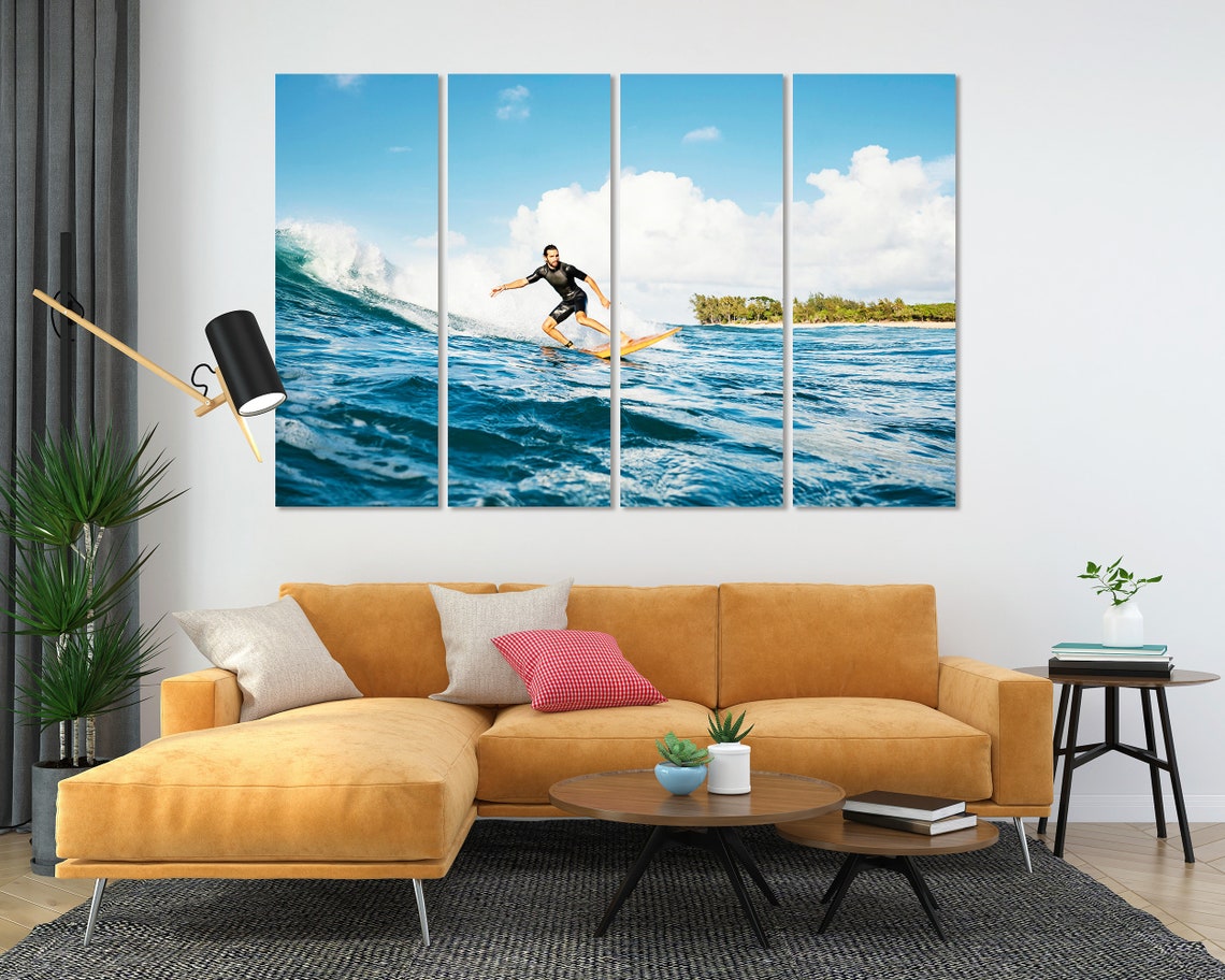 Surfer Riding Ocean Wave Sunny Blue Day Coastal Surfing Art Poster - Image 5