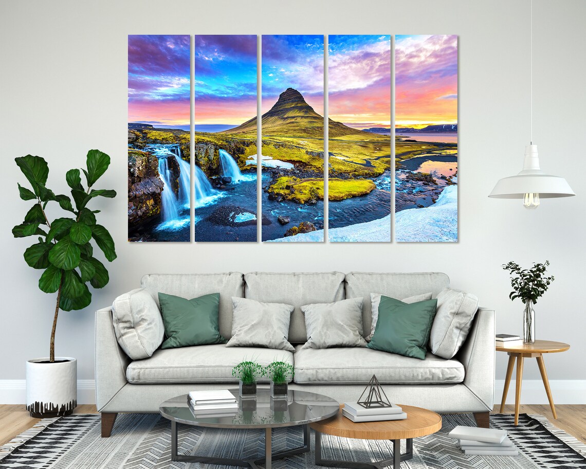 Iceland Kirkjufell Mountain Sunrise with Waterfall Colorful Sky Poster - Image 6