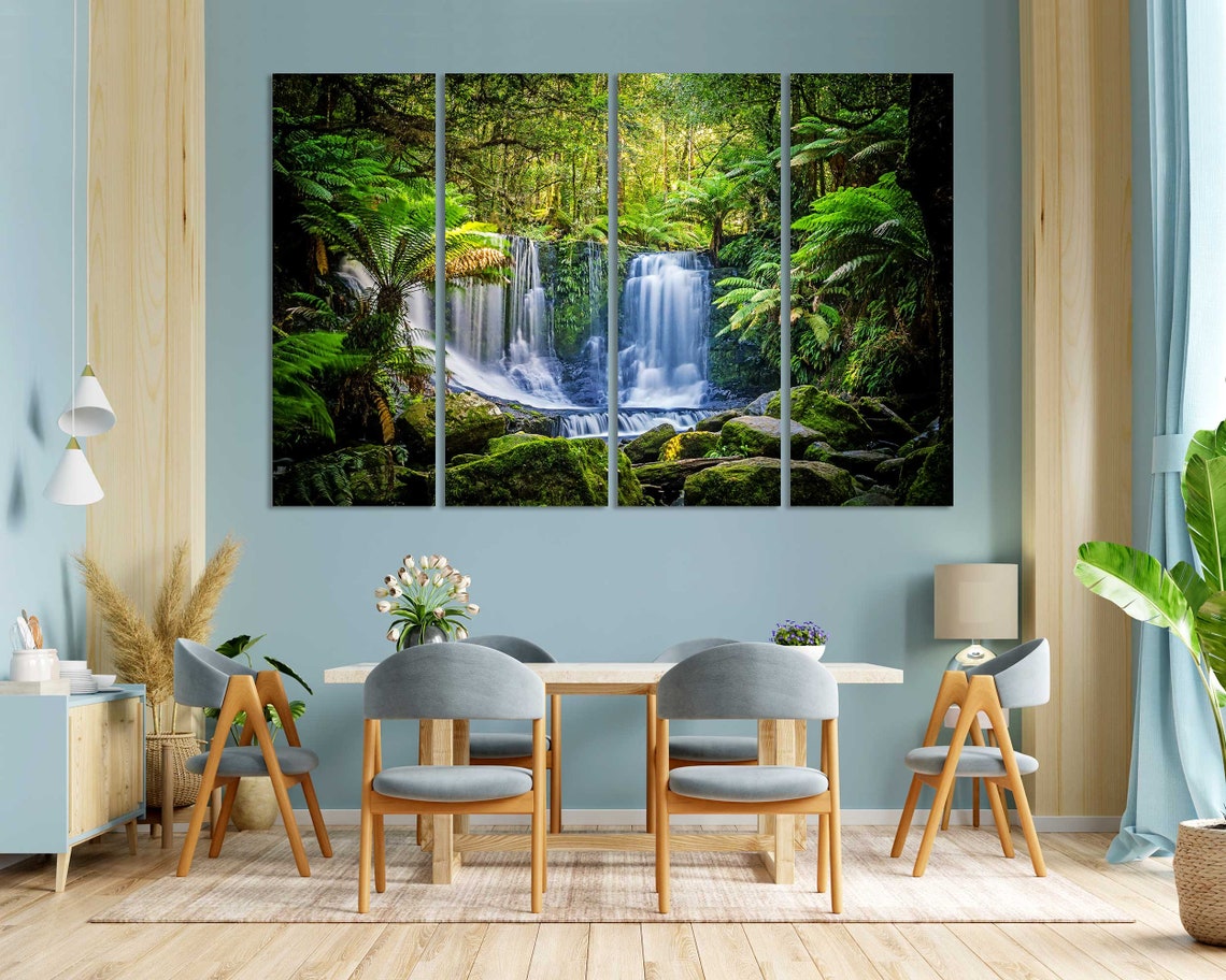 Tasmanian Rainforest Horseshoe Curtain Waterfall Moss Rocks Poster - Image 3