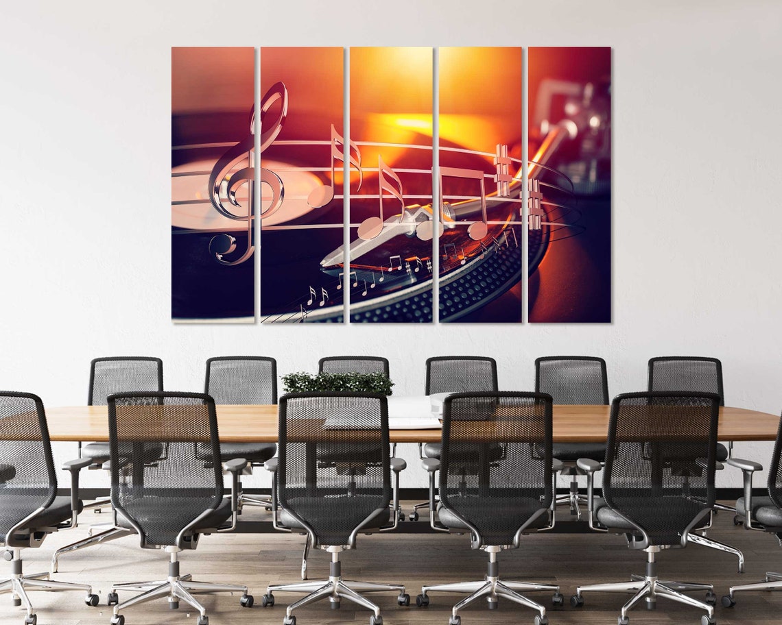 Vinyl Record Player Music Notes Warm Glow Retro Music Art Poster - Image 4