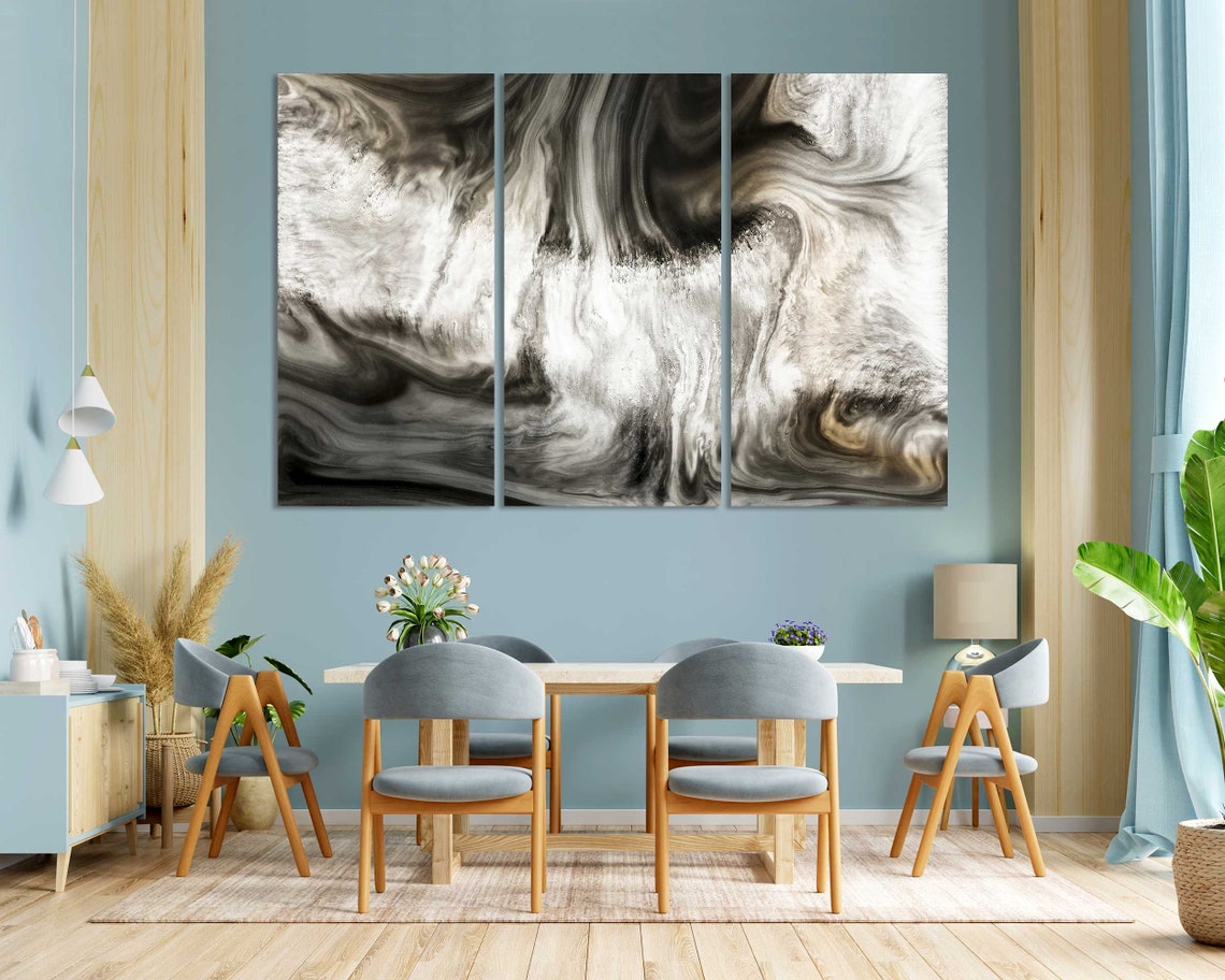 Black And White Marble Swirl Abstract Monochrome Fluid Art Poster - Image 3