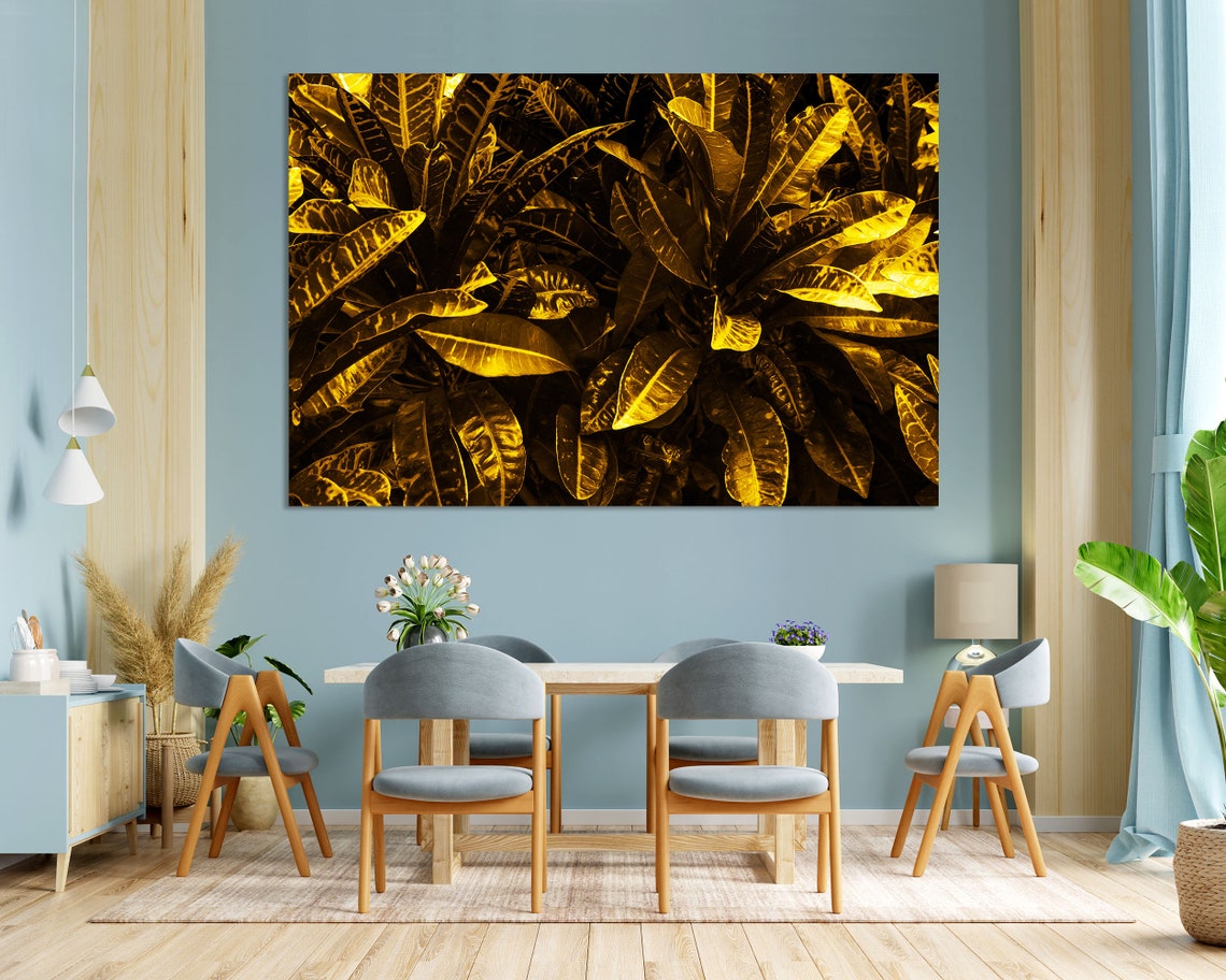 Golden Yellow Tropical Tree Leaves Closeup Botanical Wall Art - Image 3