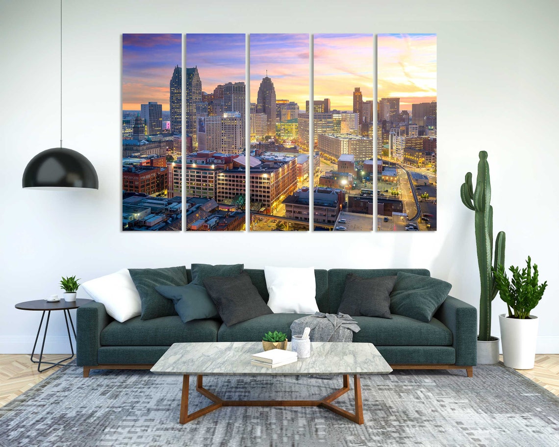 Detroit Twilight Art For Wall Detroit Michigan Wall Art Detroit Large Art Decor Detroit Painting On Michigan State Decor For Home - Image 7