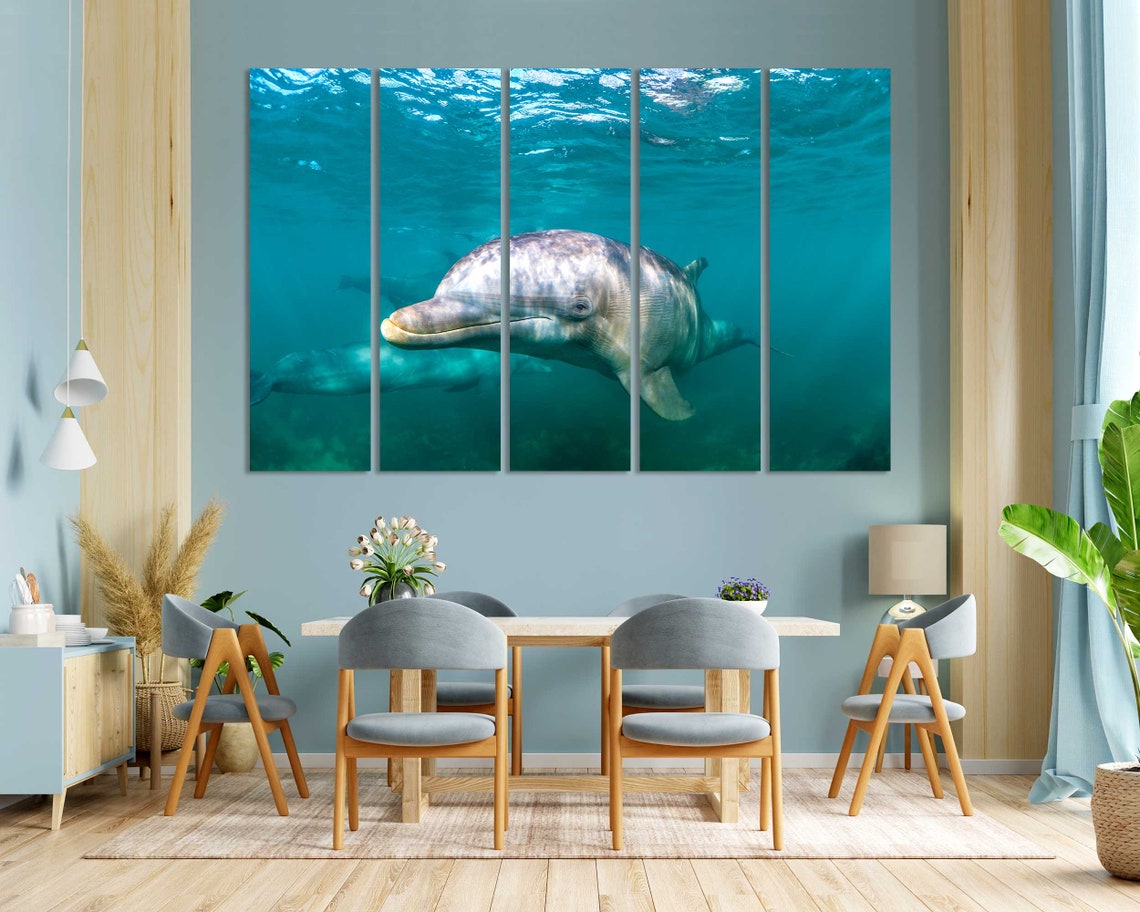 Smiling Bottlenose Dolphin Underwater Turquoise Ocean Wall Poster - Image 4