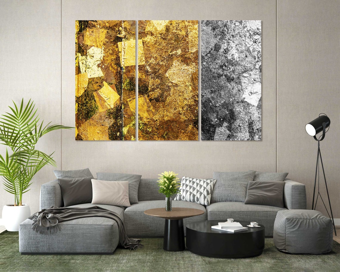 Gold Leaf And Black White Marbled Texture Abstract Art Two Tone Print - Image 6