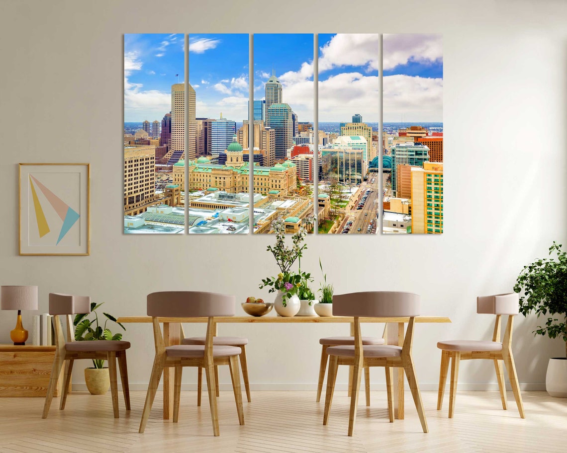 Indianapolis Indiana Downtown Skyline Sunny Day 3 Panel Wall Art - Image 6