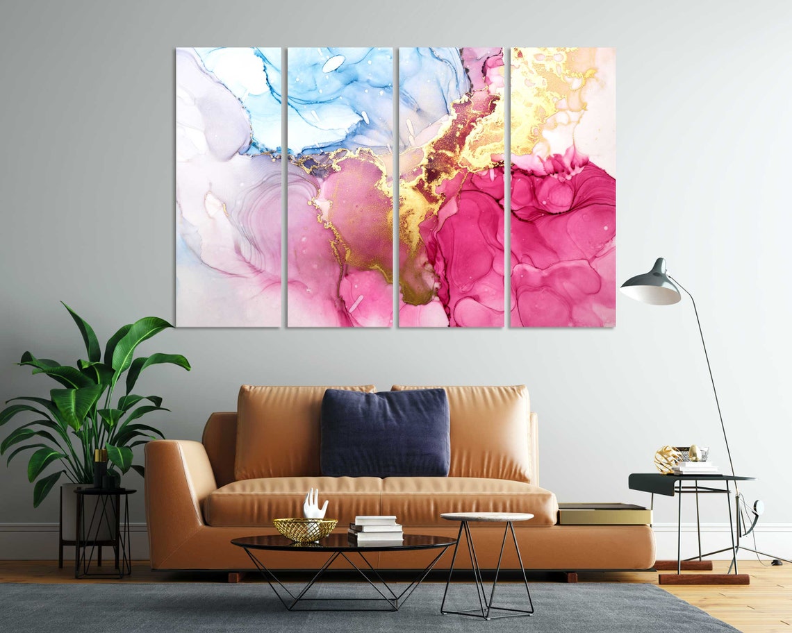 Elegant Pink Blue Gold Abstract Ink Swirls Modern Fluid Art Poster - Image 7