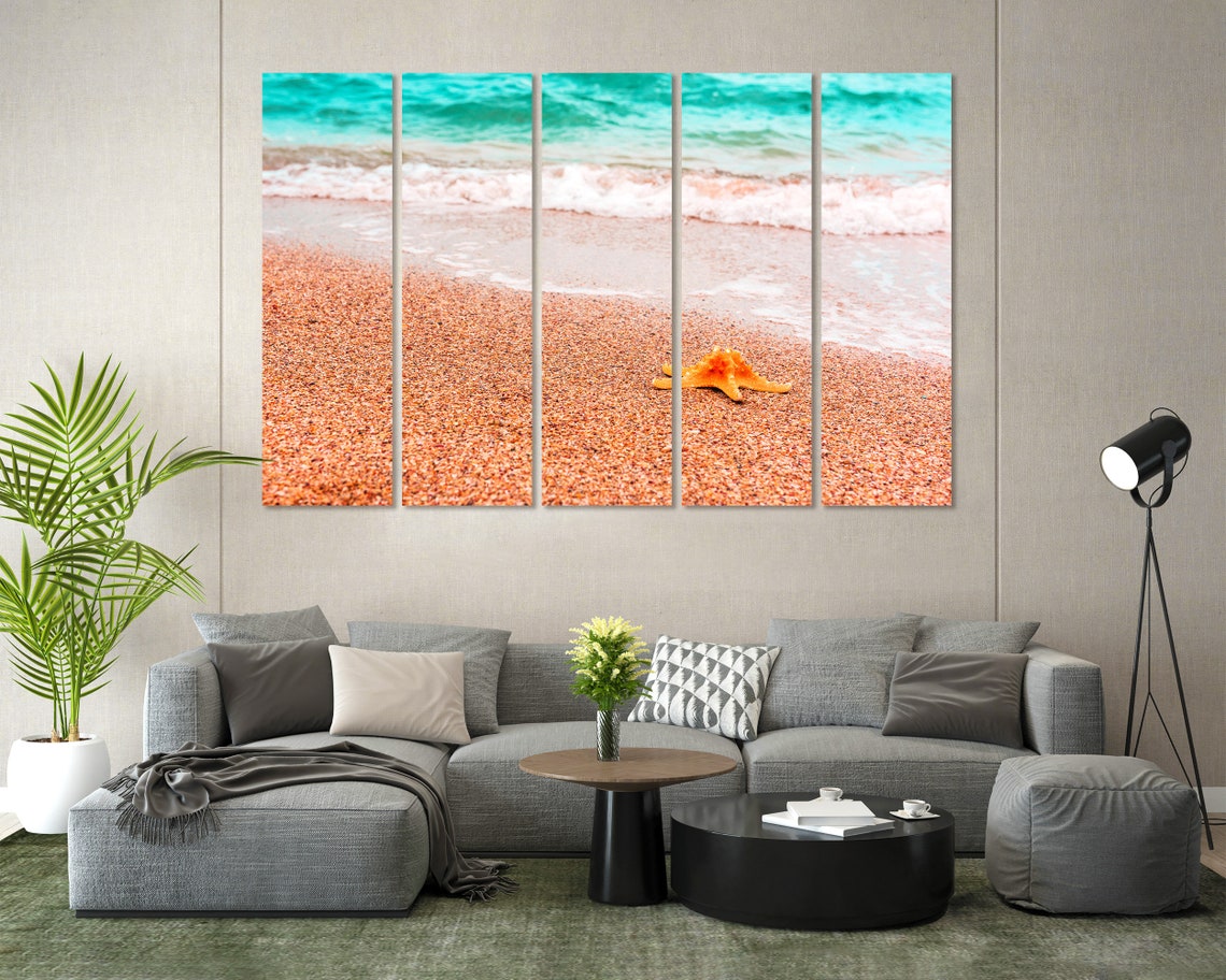 Orange Starfish On Sandy Beach Turquoise Sea Waves Summer Poster - Image 7