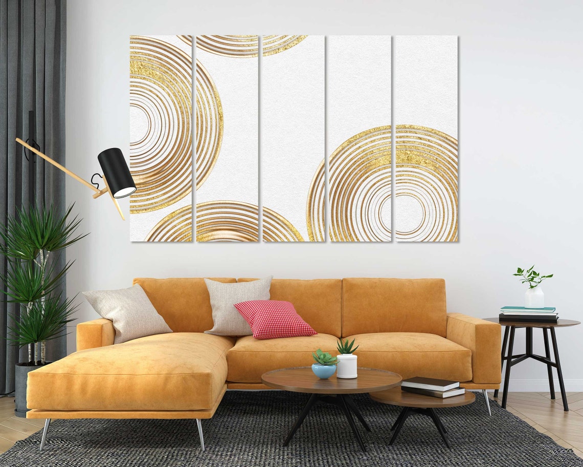 Gold Concentric Circles on White Modern Luxury Abstract Poster - Image 5