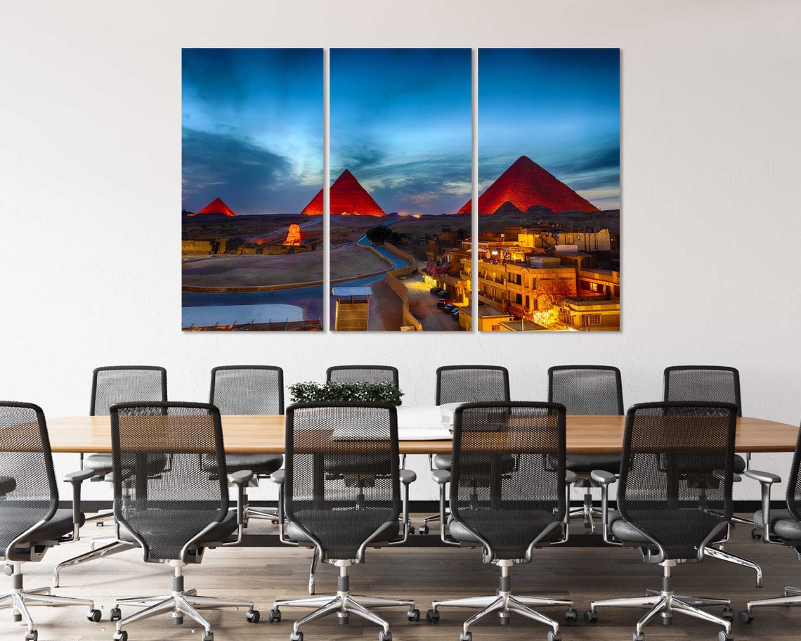 Egypt Pyramids Night Illuminated Giza Four Panel Ancient Poster - Image 4