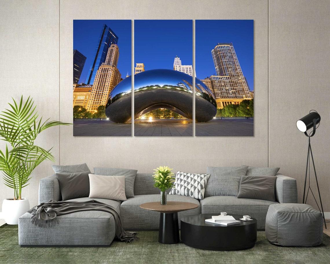 Chicago Cloud Gate Bean Night Lights City Skyline Travel Poster - Image 2