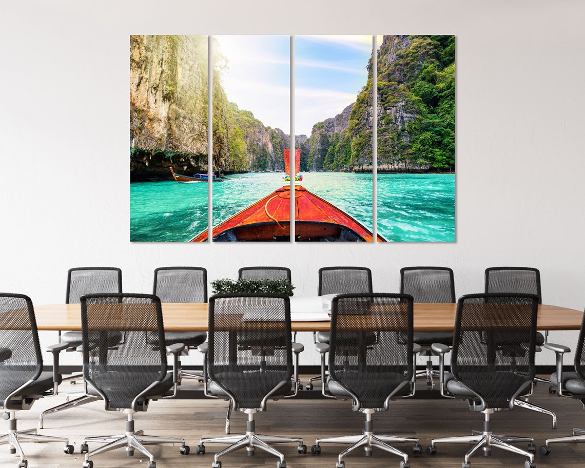 Longtail Boat Turquoise Lagoon Limestone Cliffs Tropical Travel Poster - Image 4
