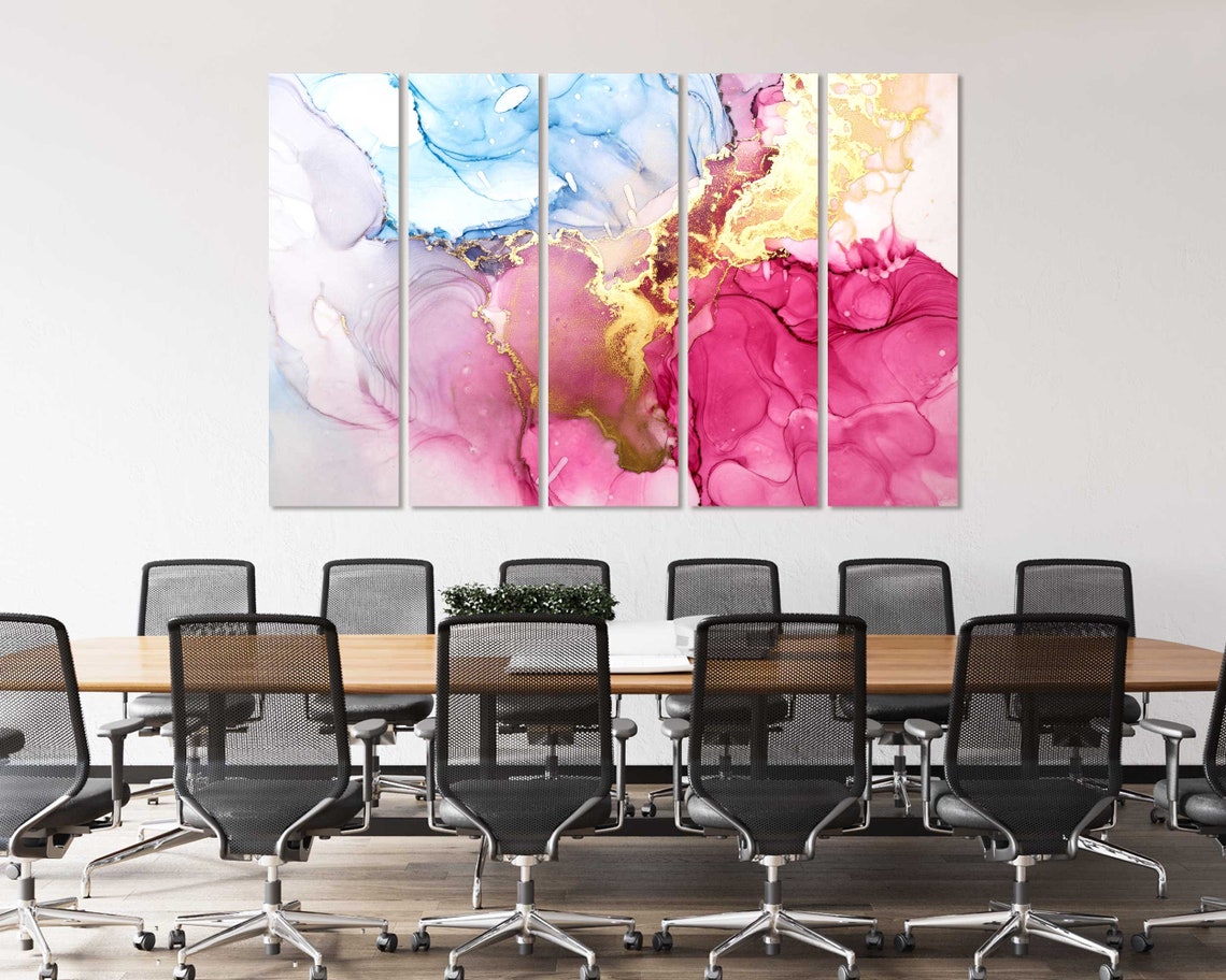 Elegant Pink Blue Gold Abstract Ink Swirls Modern Fluid Art Poster - Image 4