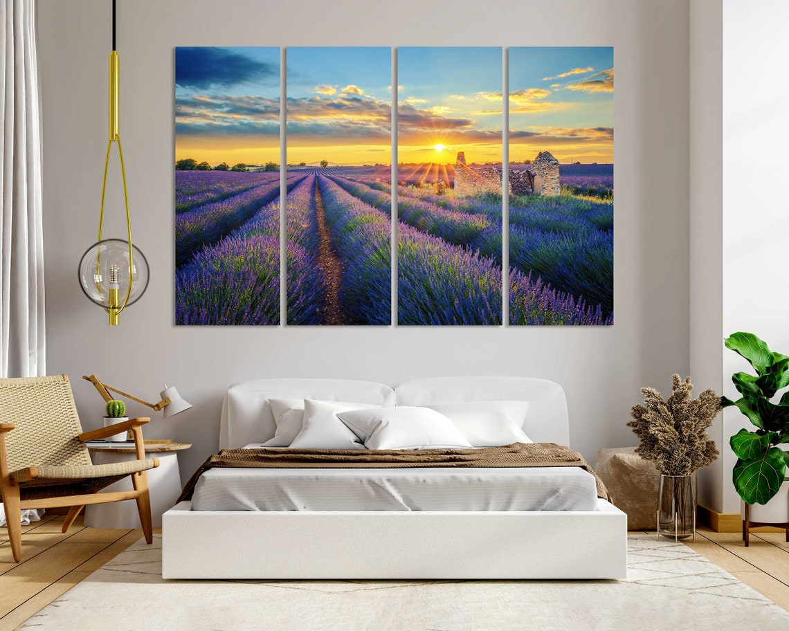 Provence Lavender Fields Sunset Stone Hut Purple Rows Travel Poster