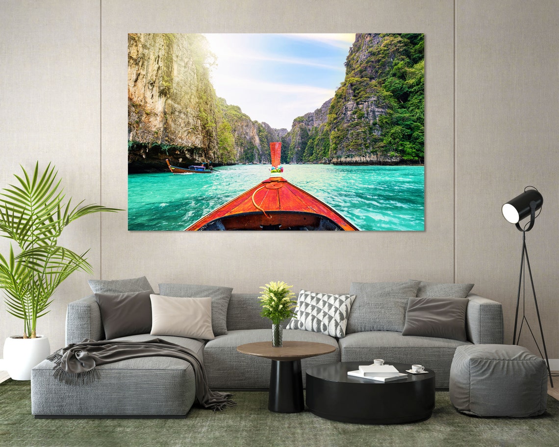 Longtail Boat Turquoise Lagoon Limestone Cliffs Tropical Travel Poster - Image 7
