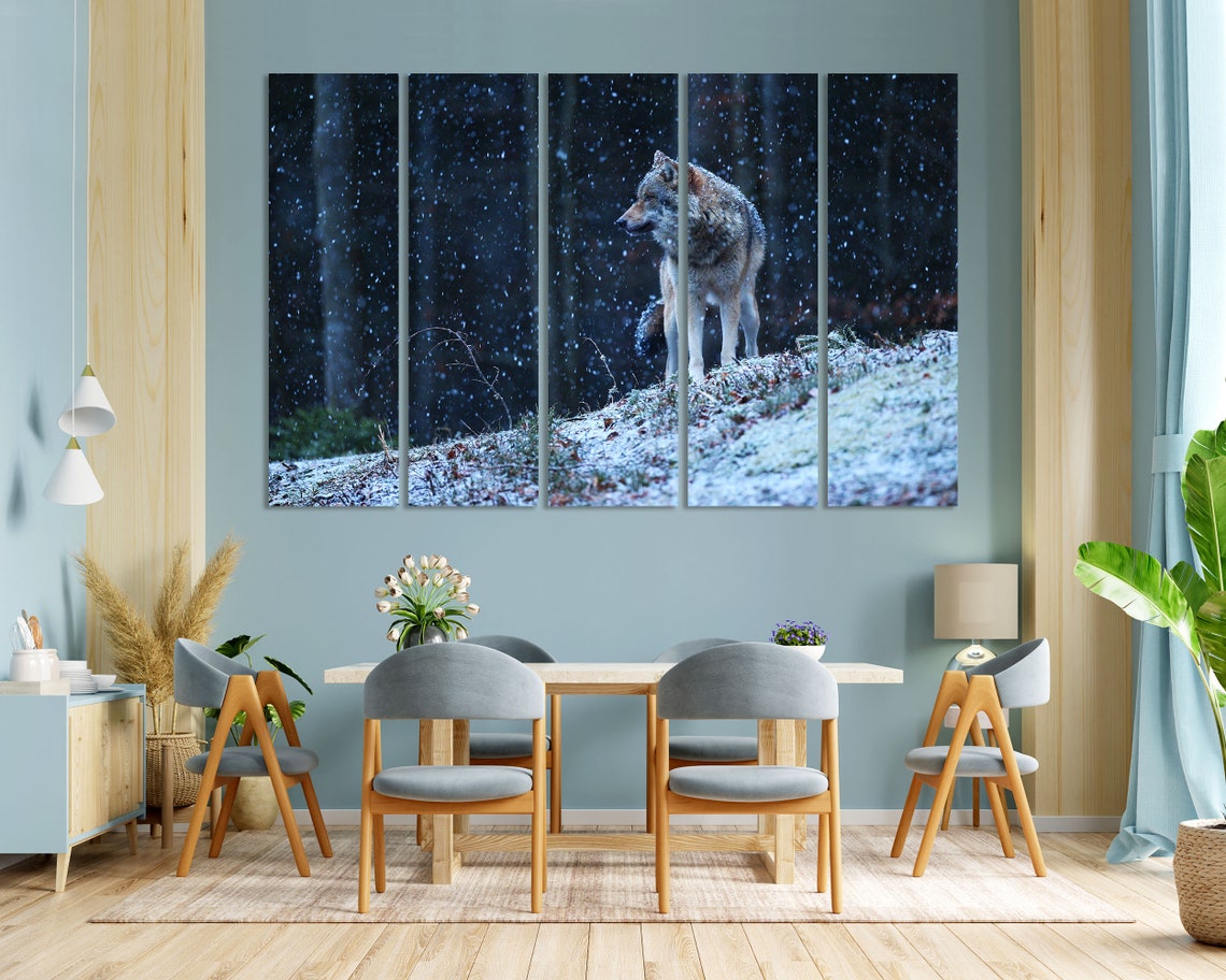 Gray Wolf Standing In Snowy Forest At Nightfall Wildlife Poster - Image 2