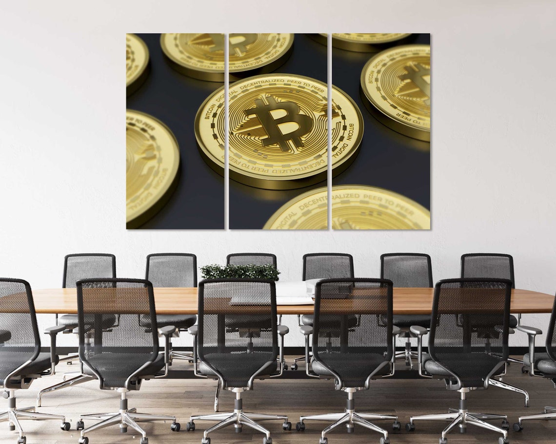 Golden Bitcoin Coins Close Up Cryptocurrency Digital Money Art Poster - Image 8