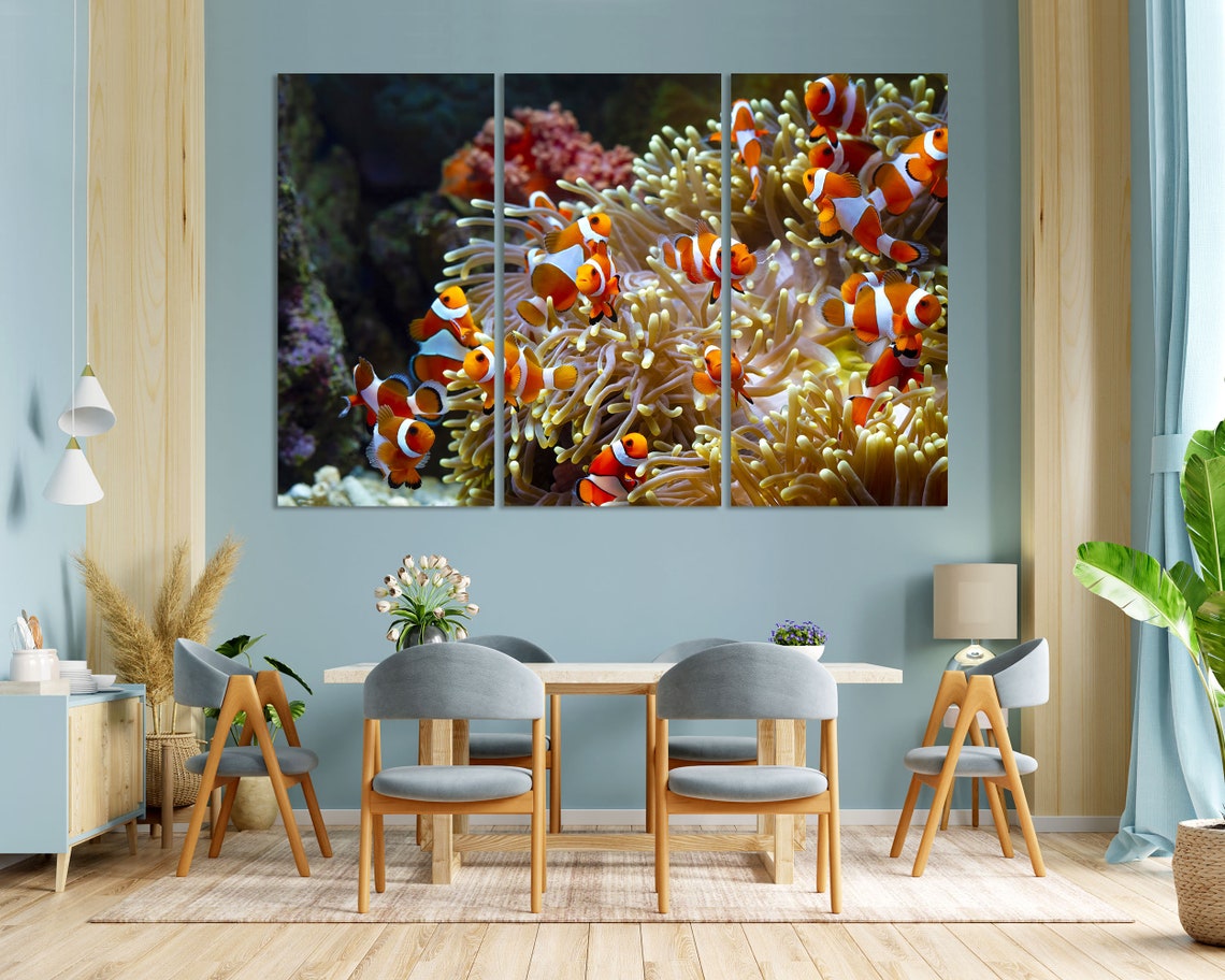 Clownfish Swimming in Sea Anemone Colorful Coral Reef Wall Art Print - Image 3
