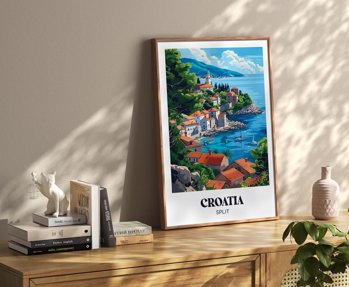 Split Croatia Coastal Town Red Roofs Sailboats Travel Poster - Image 3