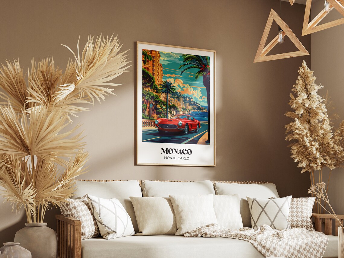 Monaco Monte Carlo Classic Red Sports Car Riviera Retro Travel Poster - Image 2