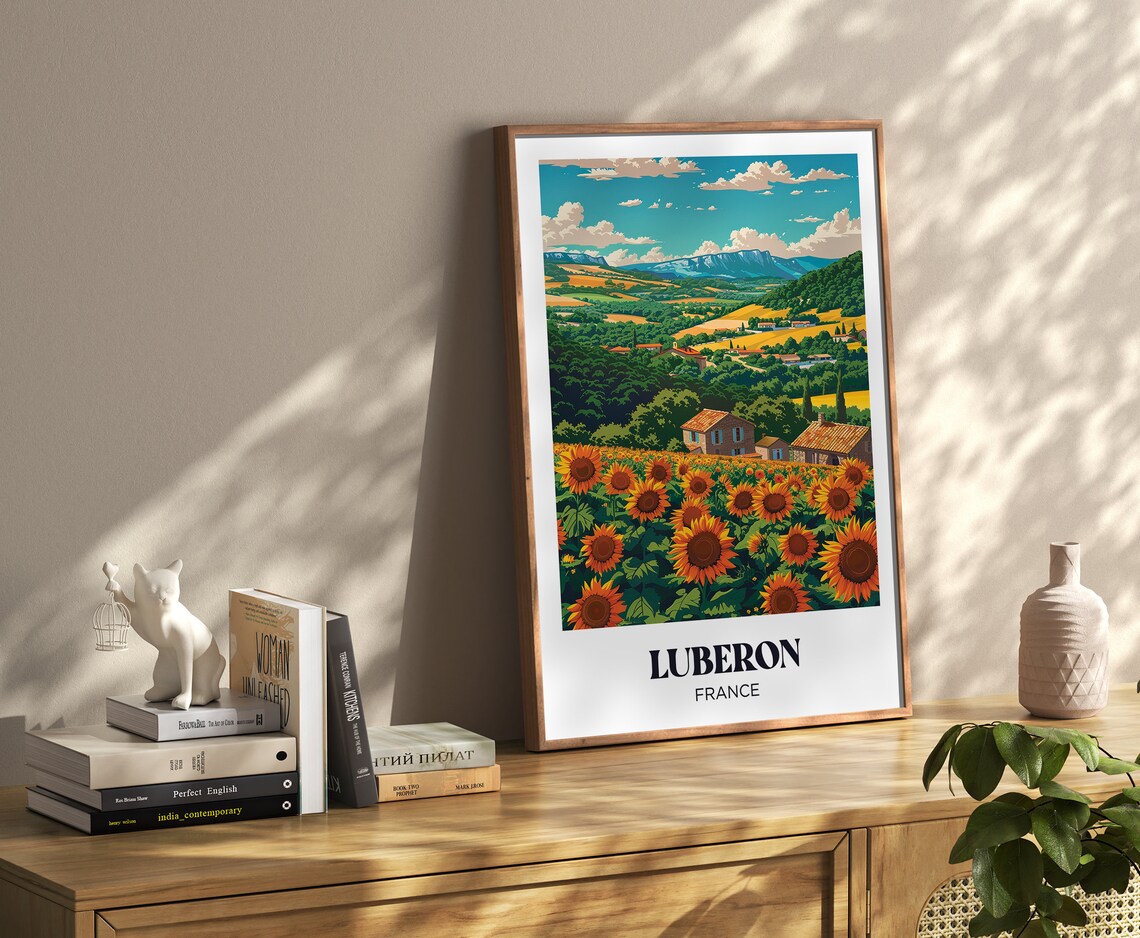 Luberon France Sunflower Field Farmhouse Vintage Travel Poster - Image 4