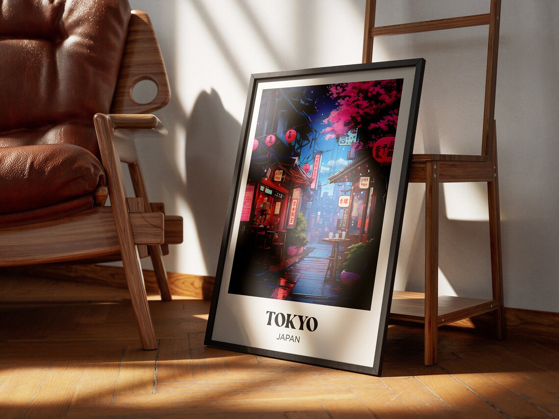 Tokyo Watercolor Travel Poster, Japan Street Painting - Image 2