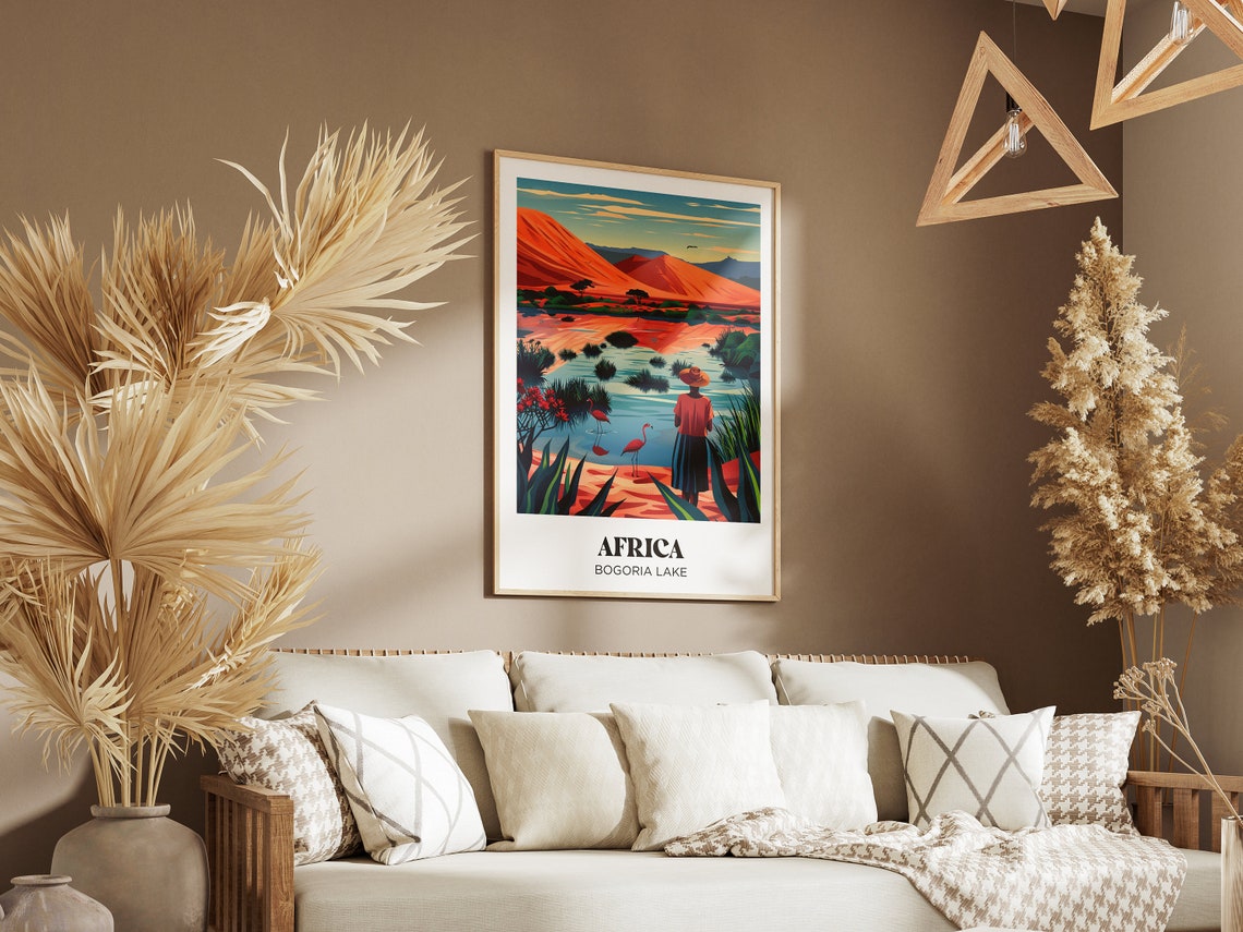 Africa Travel Poster Pink Flamingo Africa Illustration Pink Flamingo Illustration Africa Travel Poster Colorful Woman Illustration - Image 2