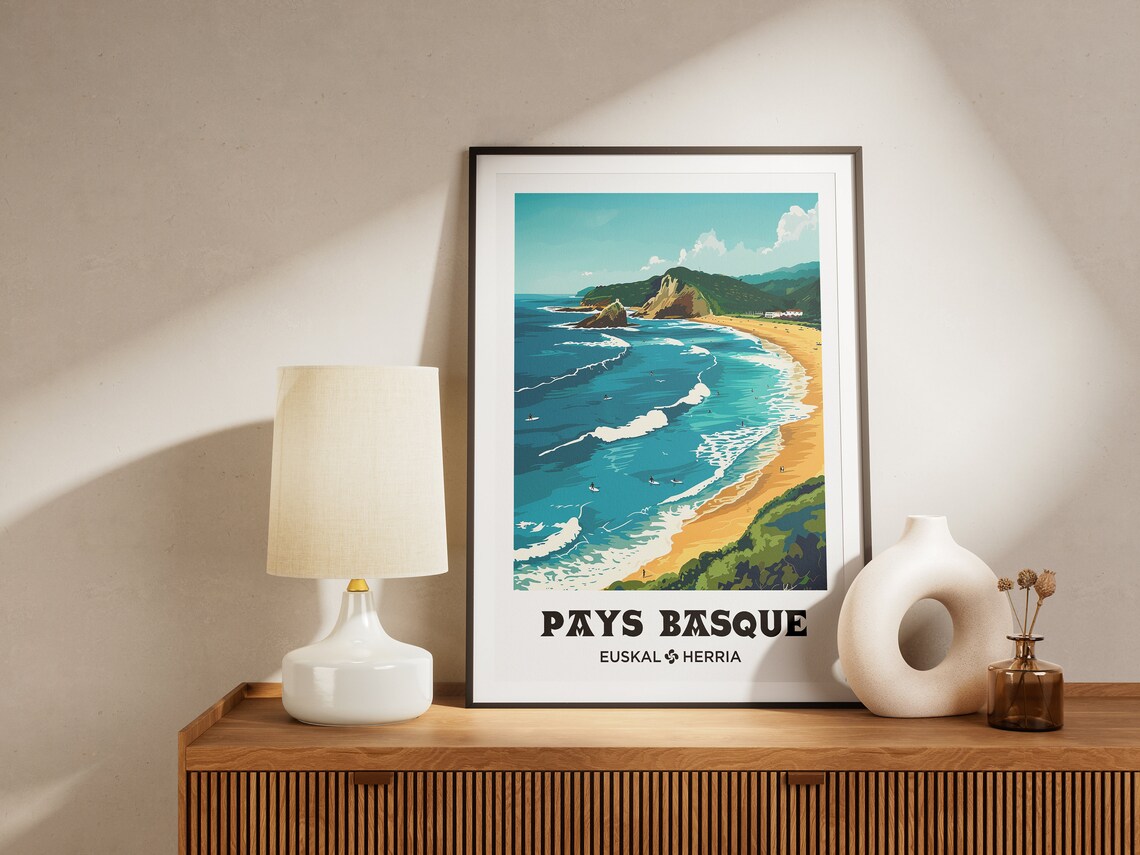 Basque Country Surfing Travel Poster, Beach Illustration - Image 3