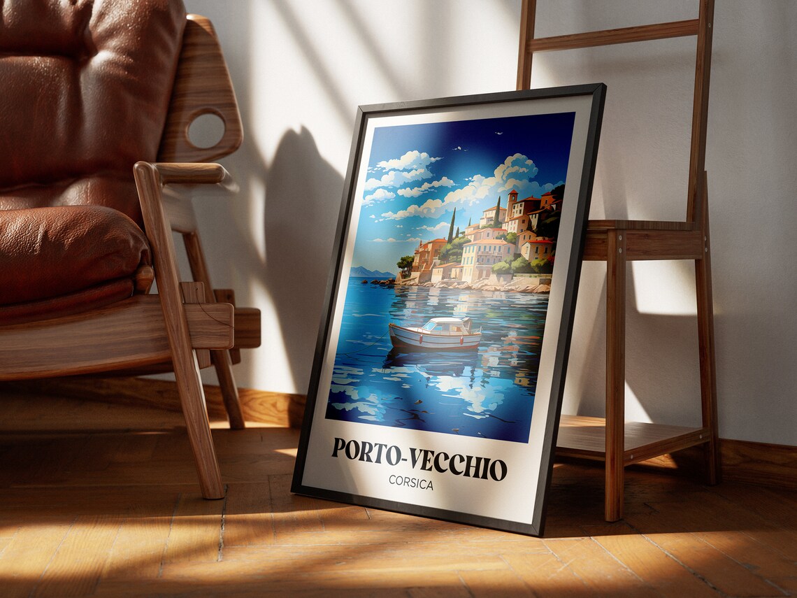 Porto Vecchio Corsica Hillside Town Motorboat Bay Retro Travel Poster - Image 2