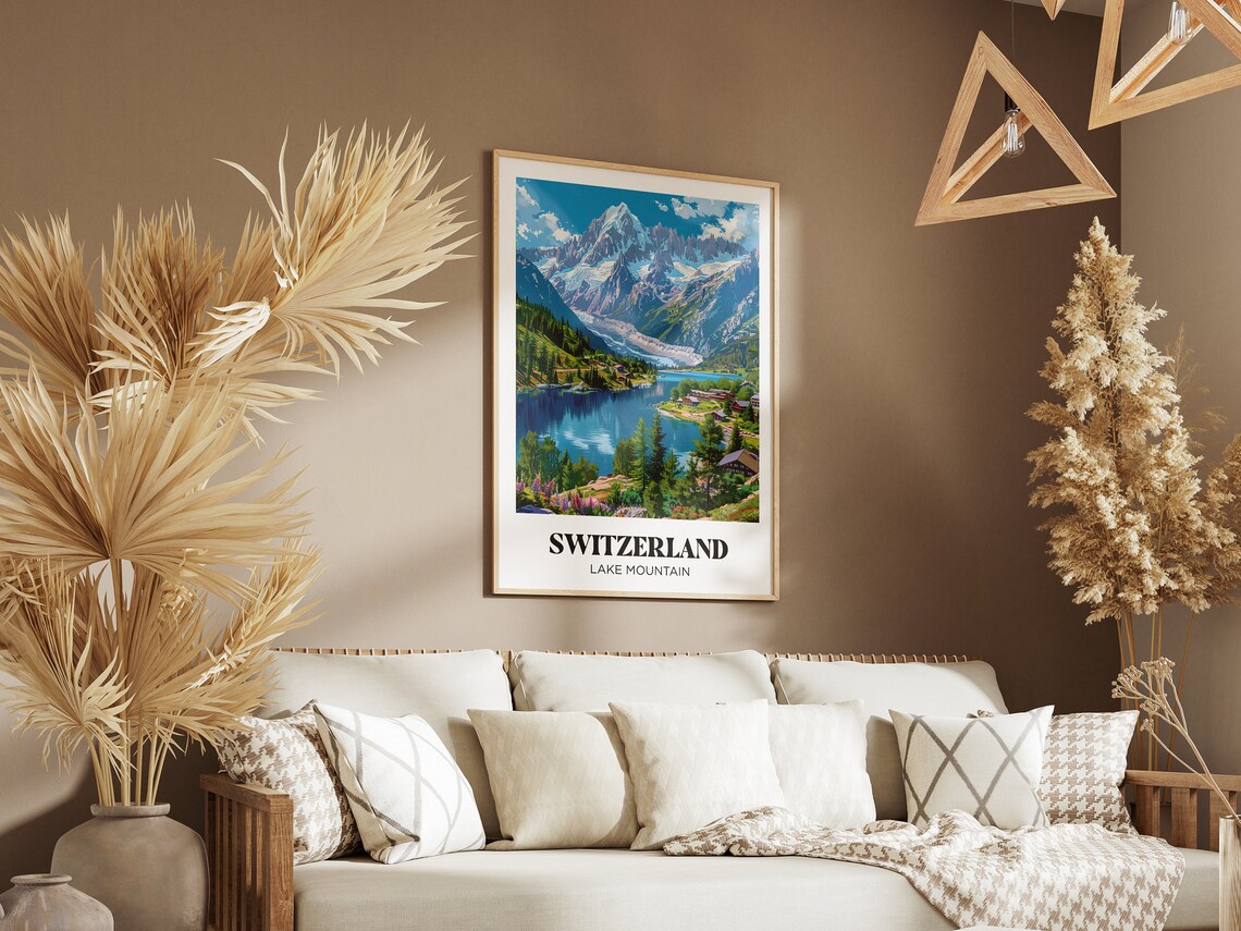 Switzerland Alpine Lake Glacier Peaks Village Scenery Travel Poster - Image 2