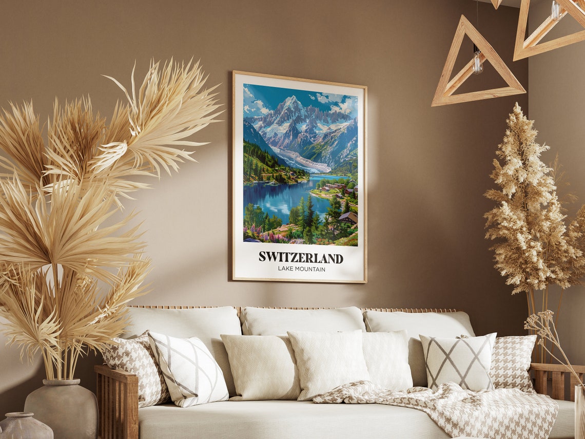 Switzerland Travel Poster Lake Switzerland Travel Poster Switzerland Travel Illustration Vintage Retro Travel Poster Travel Gift Switzerland Frame - Image 2